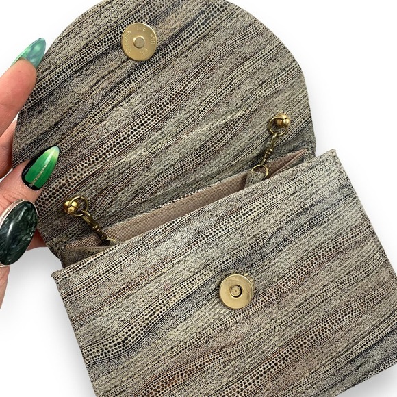 90's designer MICHELLE LALONDE New York reptile suede mini bag tortoise handle - Picture 10 of 14